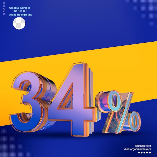 PSD blue 3d number 34 percentage