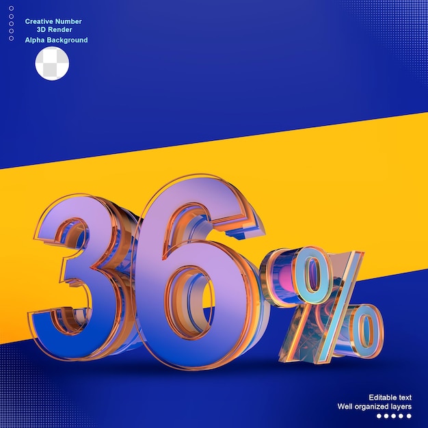 PSD blue 3d number 36 percentage