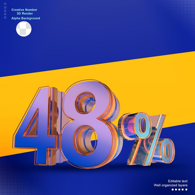 PSD blue 3d number 48 percentage