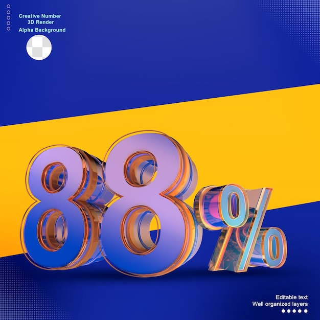 Blue 3d number 88 percentage