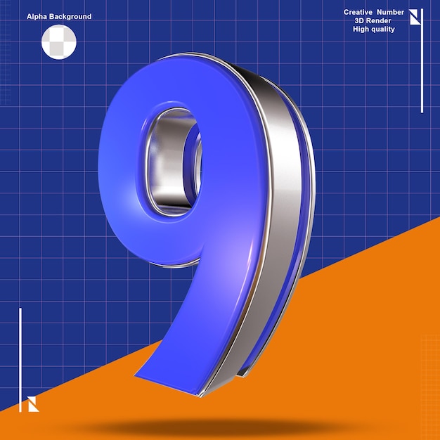 PSD blue 3d number 9