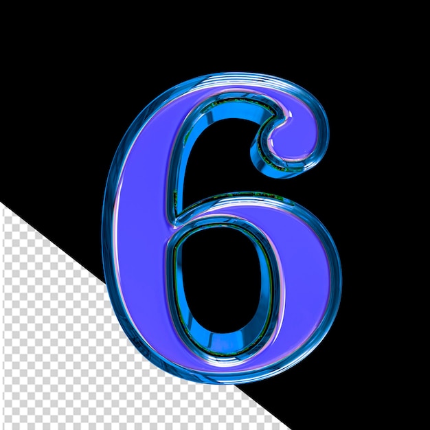 PSD blue 3d symbol in a blue frame number 6