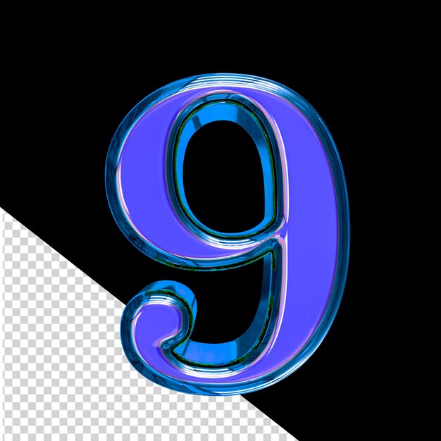 PSD blue 3d symbol in a blue frame number 9