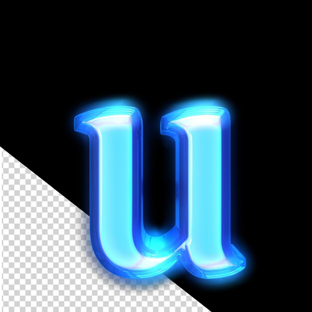 PSD blue 3d symbol glowing around the edges letter u