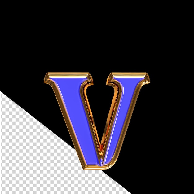 PSD blue 3d symbol in a golden frame letter v