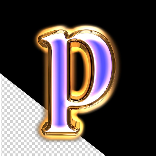 PSD blue 3d symbol in a golden frame with glow letter p