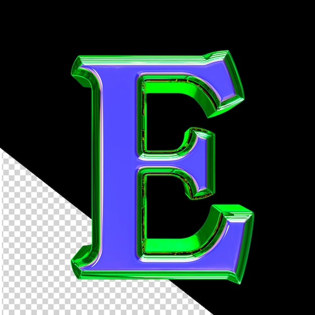 PSD blue 3d symbol in a green frame letter e