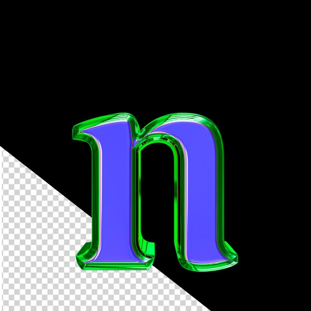 PSD blue 3d symbol in a green frame letter n