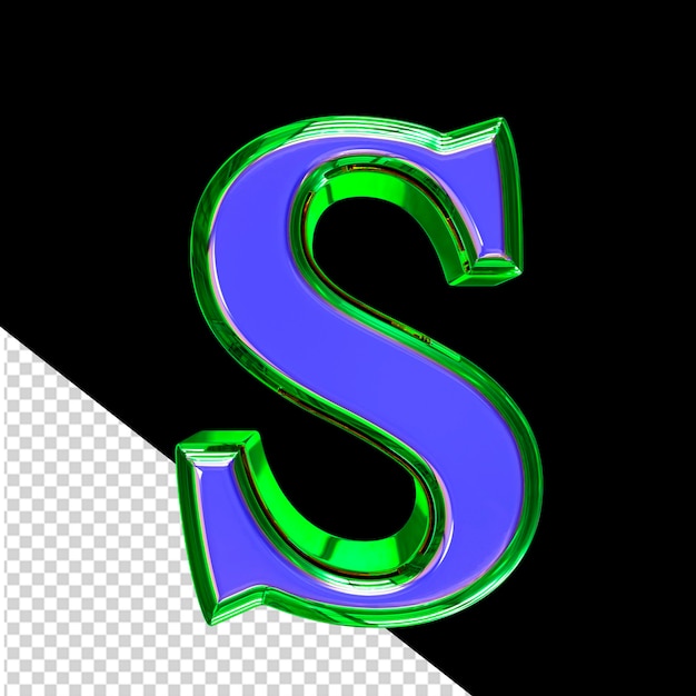 PSD blue 3d symbol in a green frame letter s