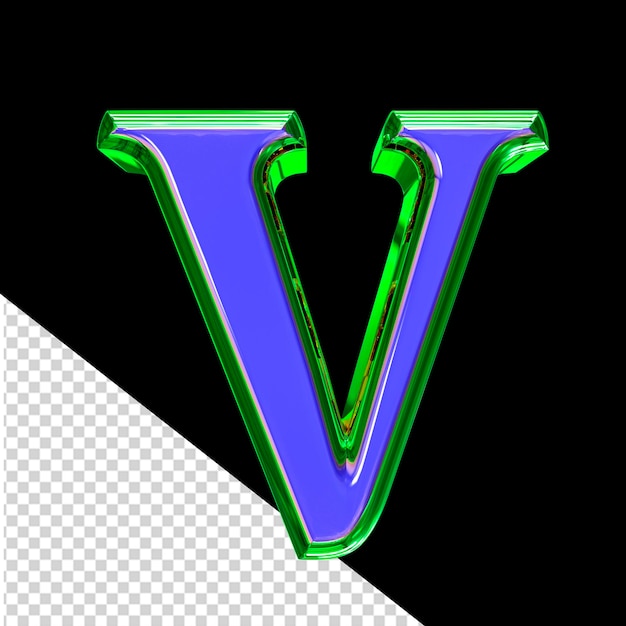 PSD blue 3d symbol in a green frame letter v