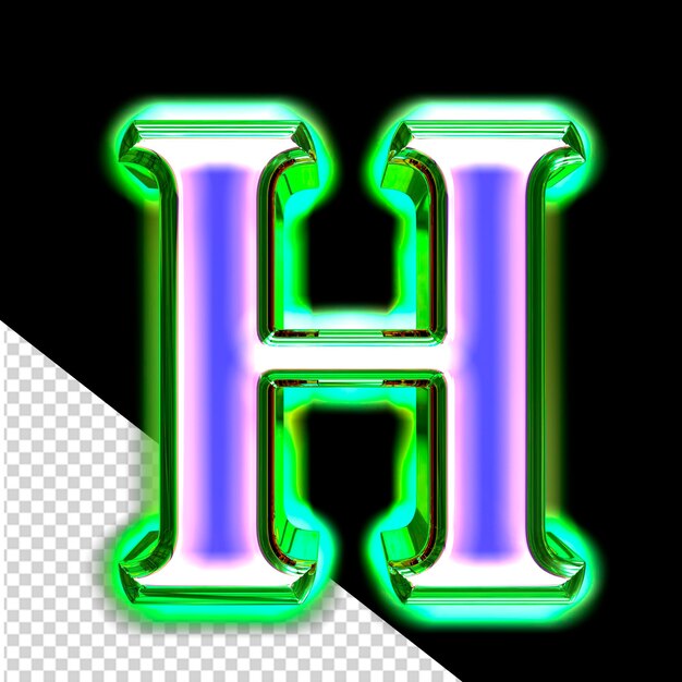 Blue 3d symbol in a green frame with glow letter h