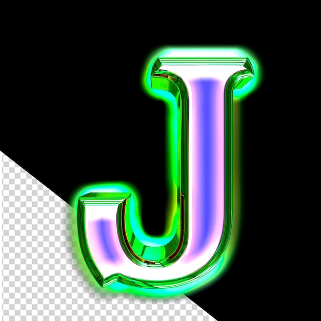 PSD blue 3d symbol in a green frame with glow letter j