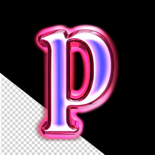 PSD グロー文字 p のピンクのフレームに青い 3 d シンボル