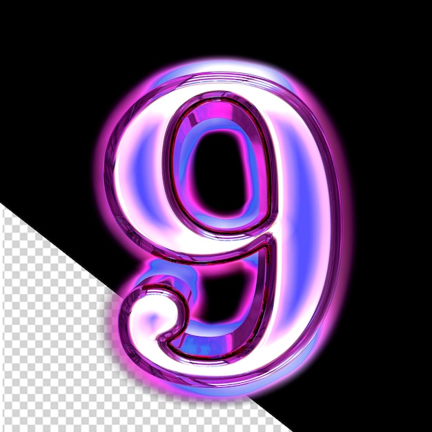 blue 3d symbol in a purple frame with glow number 9
