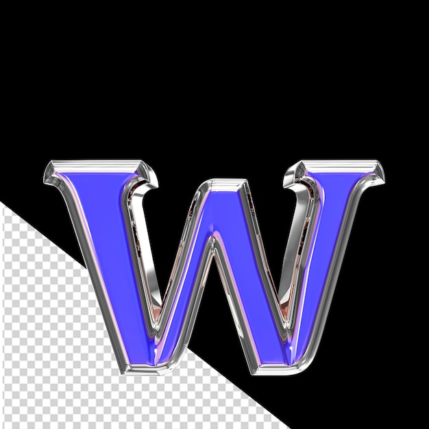 PSD simbolo blu 3d in una lettera w con cornice argentata