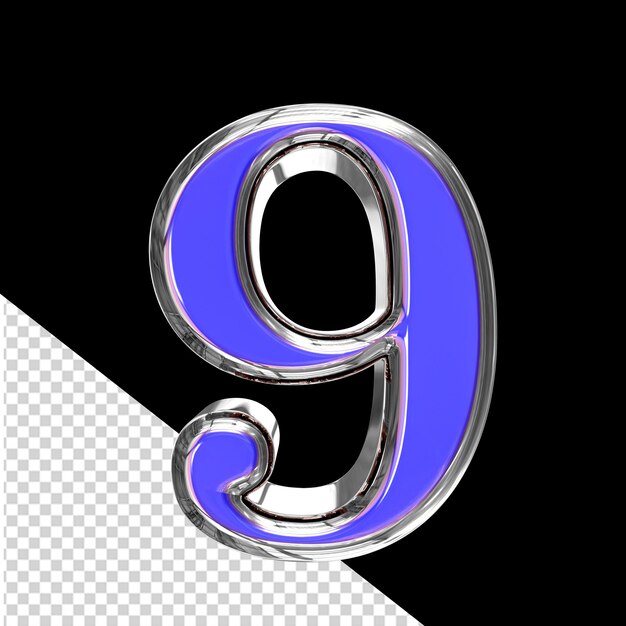 PSD blue 3d symbol in a silver frame number 9