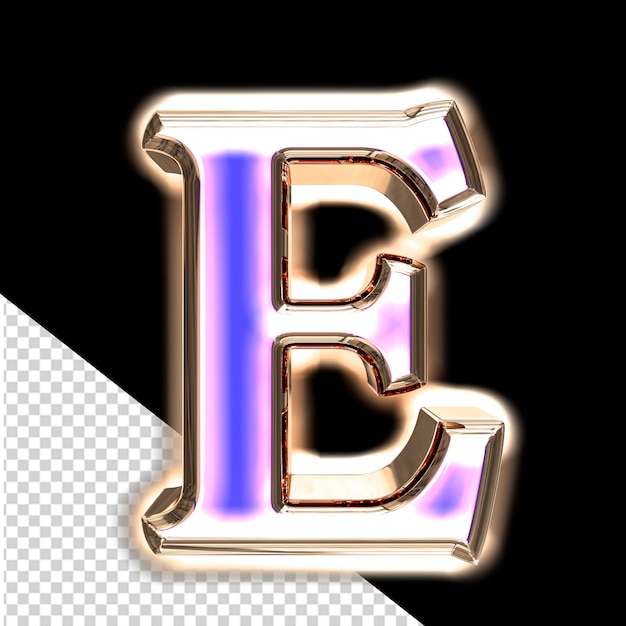 Blue 3d symbol in a silver frame with glow letter e