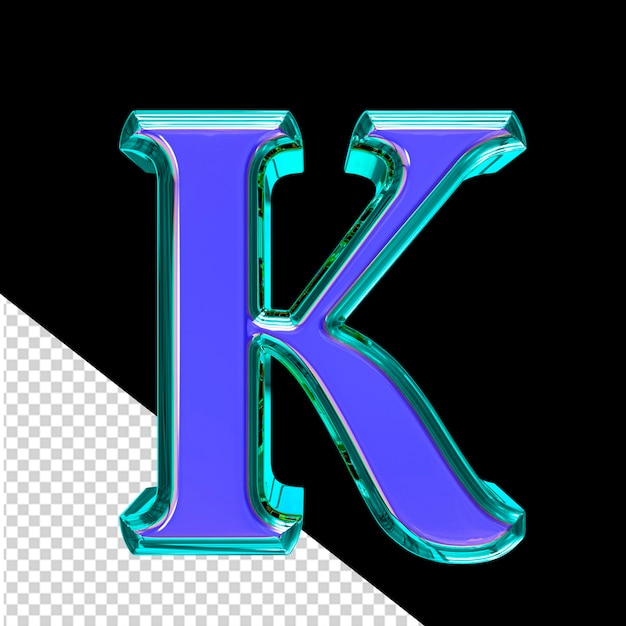 PSD simbolo 3d blu in una lettera k con cornice turchese