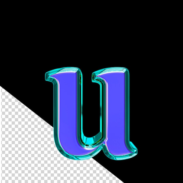 PSD blue 3d symbol in a turquoise frame letter u