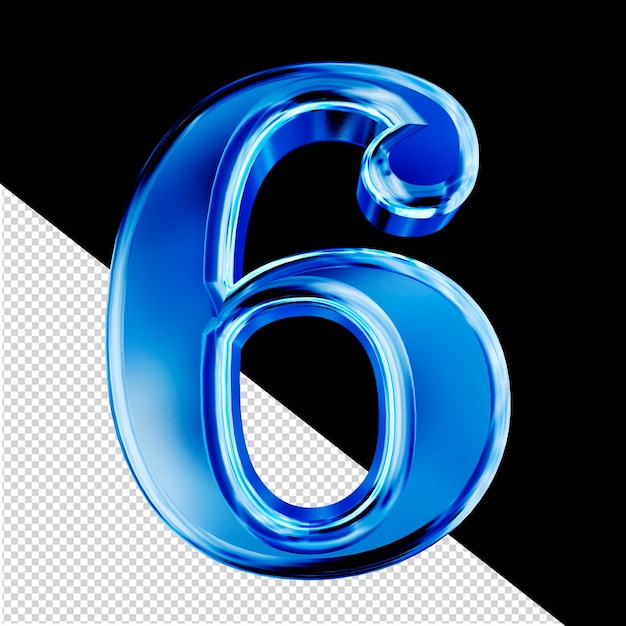 Blue 3d symbol with bevel number 6