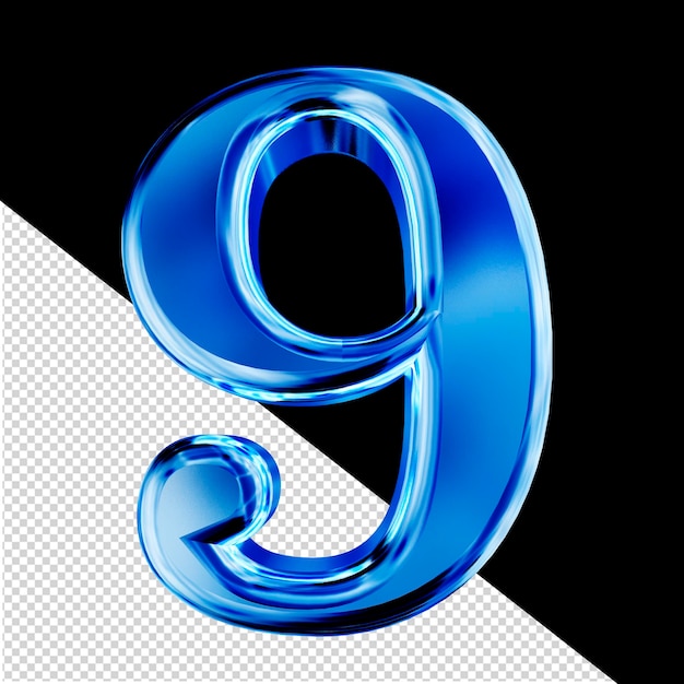 PSD blue 3d symbol with bevel number 9