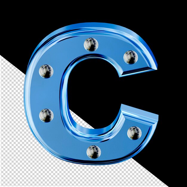 PSD blue 3d symbol with metal rivets letter c