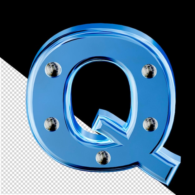 PSD blue 3d symbol with metal rivets letter q