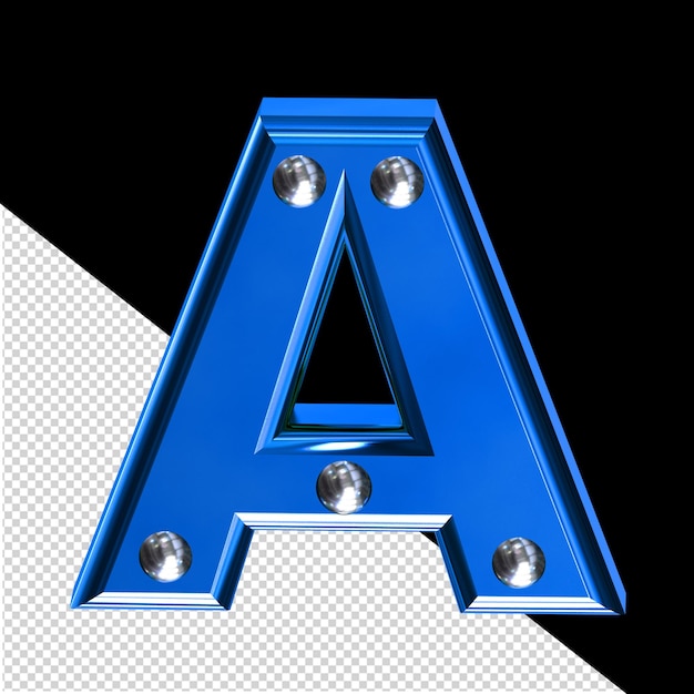 PSD blue 3d symbol with metal rivets letter a