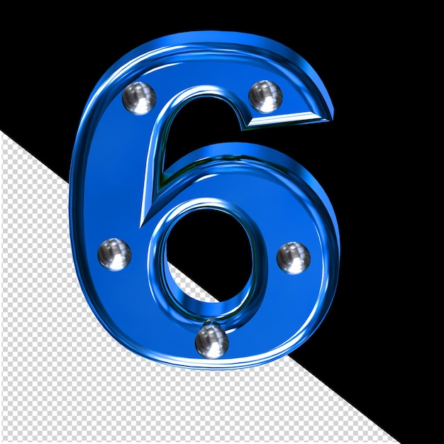 PSD blue 3d symbol with metal rivets number 6