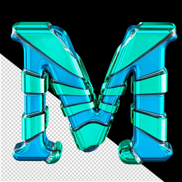 Синий 3d символ с бирюзовыми горизонтальными тонкими ремешками буква м