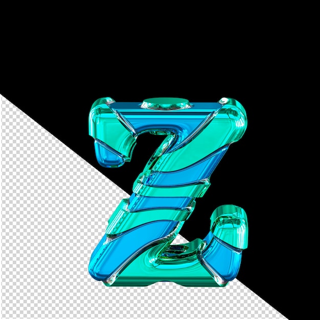 PSD ターコイズ色の水平細いストラップ文字 z の青い 3 d シンボル