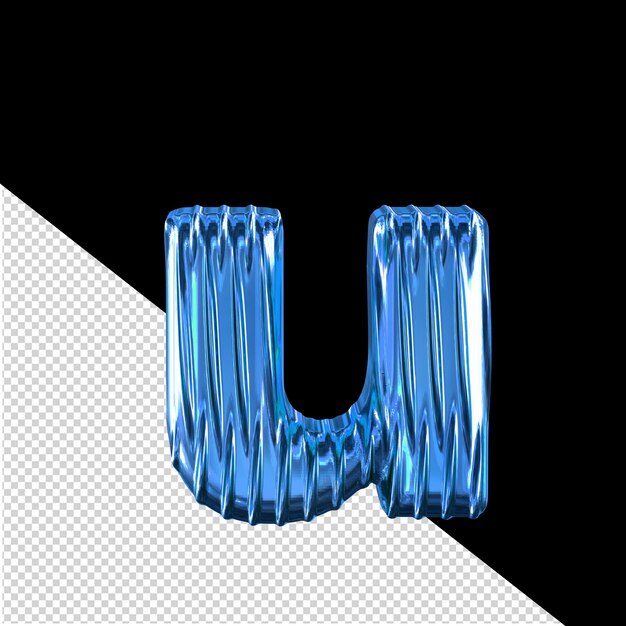 PSD blue 3d symbol with vertical ribs letter u