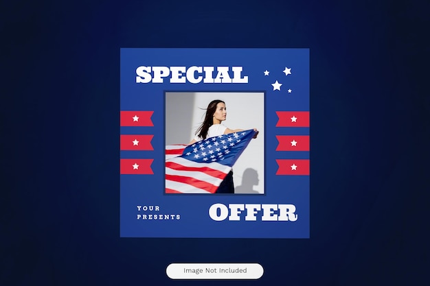 PSD blue 4th of july special offer instagram post 02