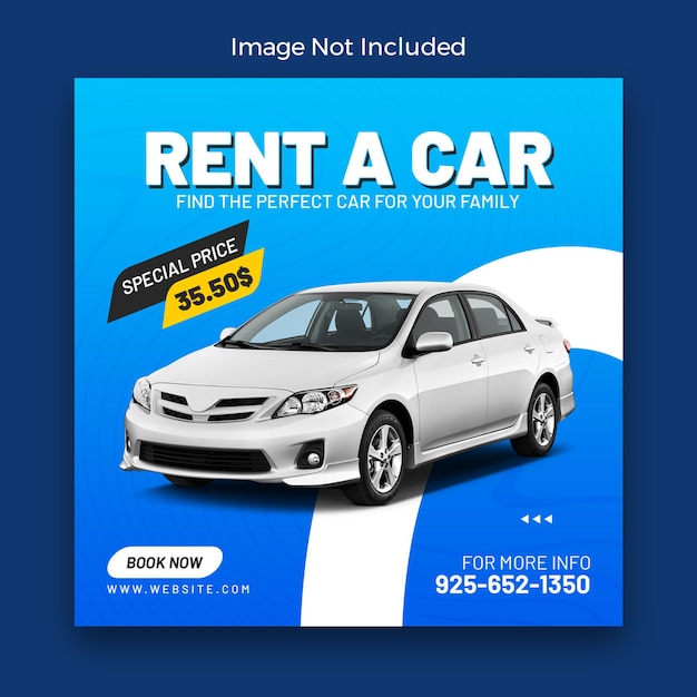 A blue ad for rent a car for your family.