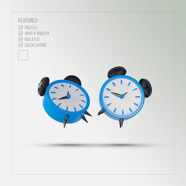 PSD blue alarm clock 3d rendering isolated