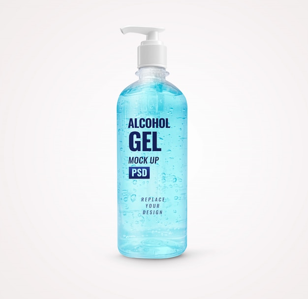 Mockup di disinfettante per le mani blu pompa bottiglia di gel di alcool