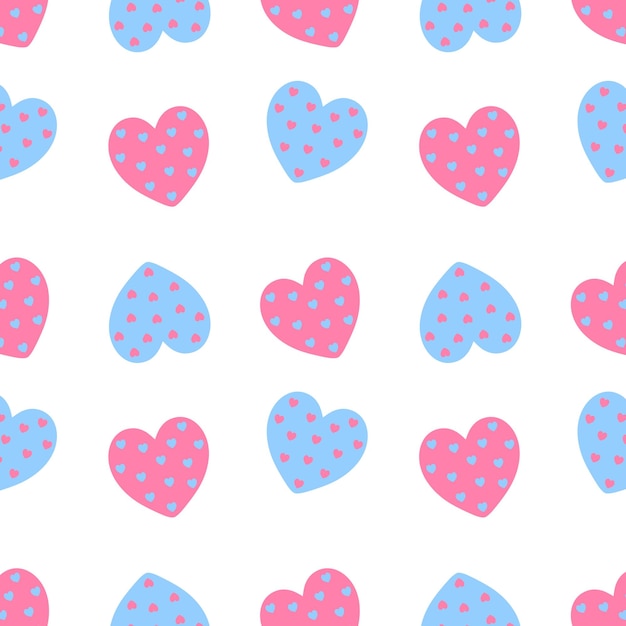Blue and pink hearts repeating pattern
