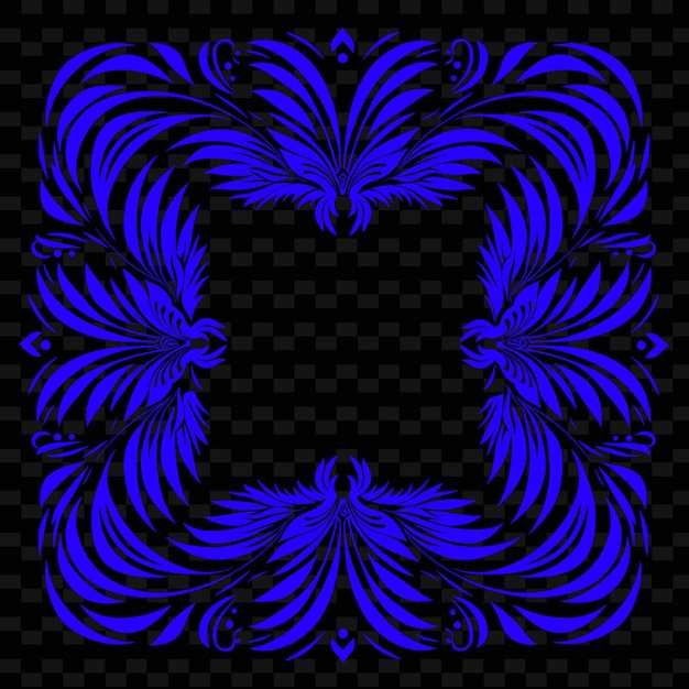 검은 바탕에 파란색과 보라색 꽃 디자인