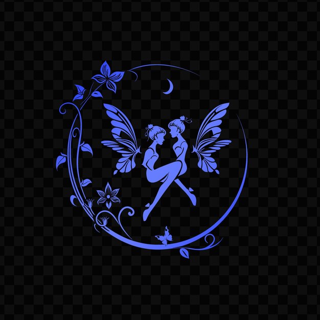 PSD a blue angel with a flower on a black background free vector