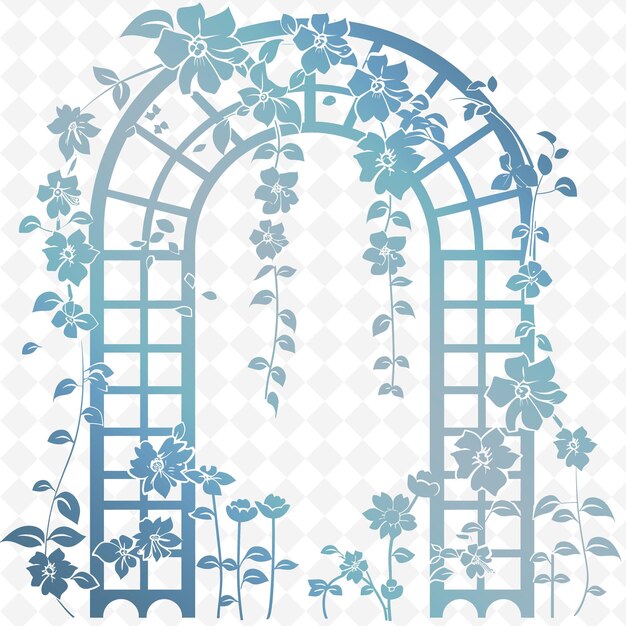 PSD a blue arch with flowers and a window