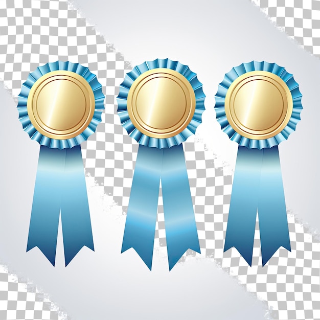 PSD blue award ribbons illustrated as rasters in a set of three