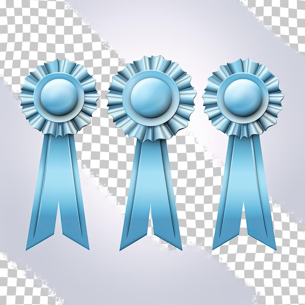 PSD blue award ribbons illustrated as rasters in a set of three