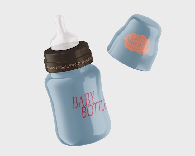 PSD a blue baby bottle with the word baby on it.