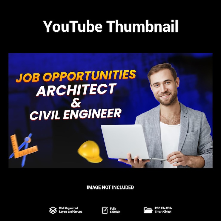 PSD blue background gold effect youtube thumbnail psd architect engineer