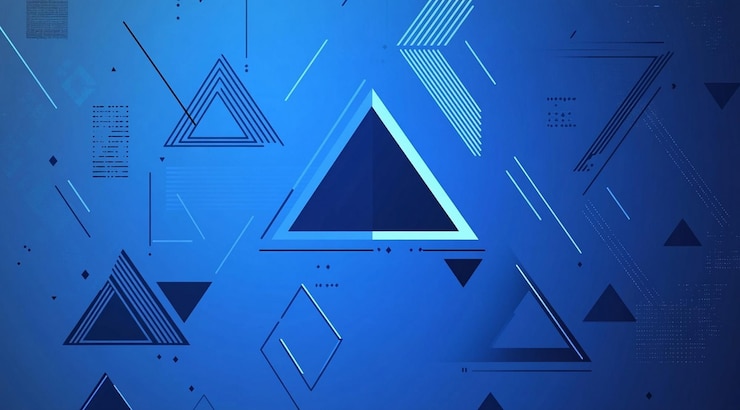 PSD blue background with colorful geometric shapes simple vector illustration and flat design