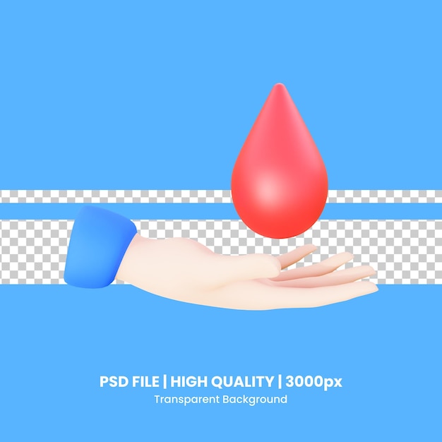 PSD a blue background with a hand and a red drop on it.