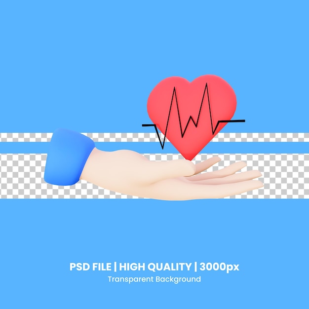 PSD a blue background with a hand and a red heart on it.