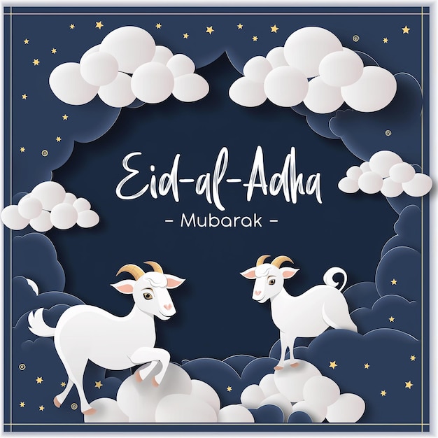 PSD a blue background with a picture of a goat and clouds with the words quot arabic calligraphy quot