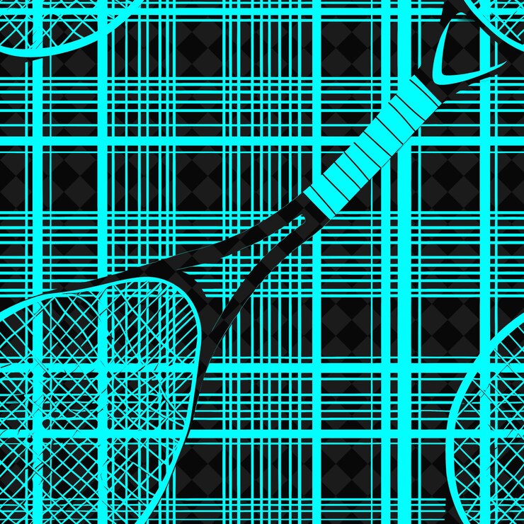 PSD a blue background with a tennis racket and a net