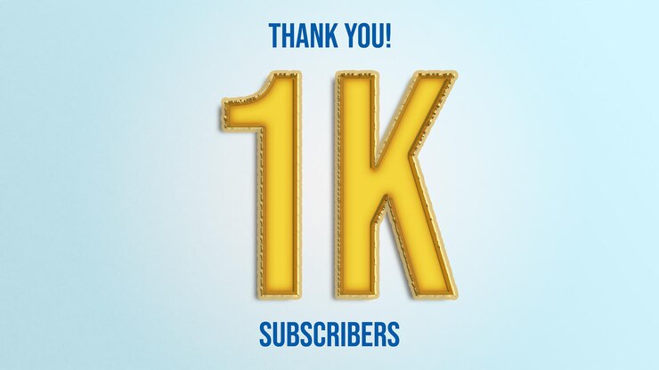 PSD a blue background with a yellow sign that 1k says thank you